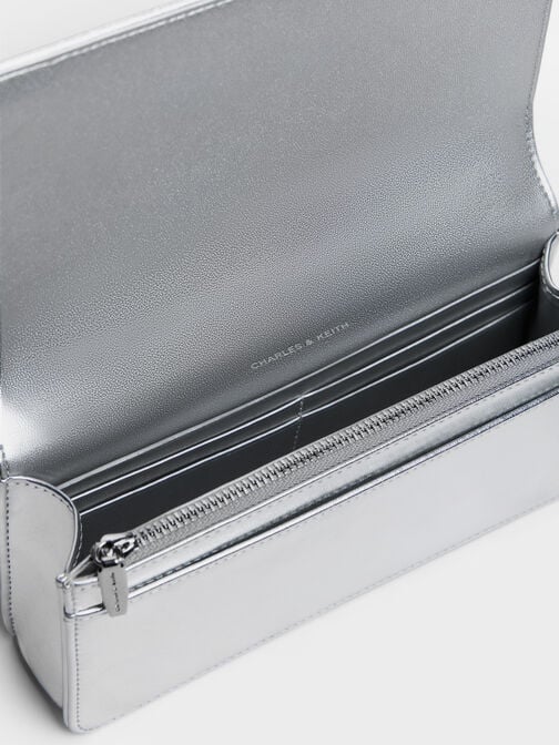 Paffuto Sequinned Wallet On Chain, Silver, hi-res