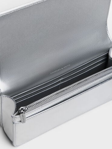 파푸토 스팽글 체인 핸들 롱 월렛, 실버, hi-res