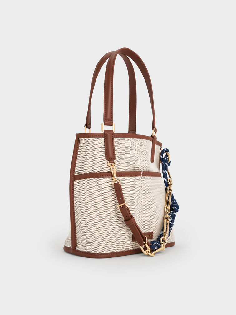 Addison Canvas Knotted-Rope Double-Handle Tote Bag, Taupe Canvas, hi-res
