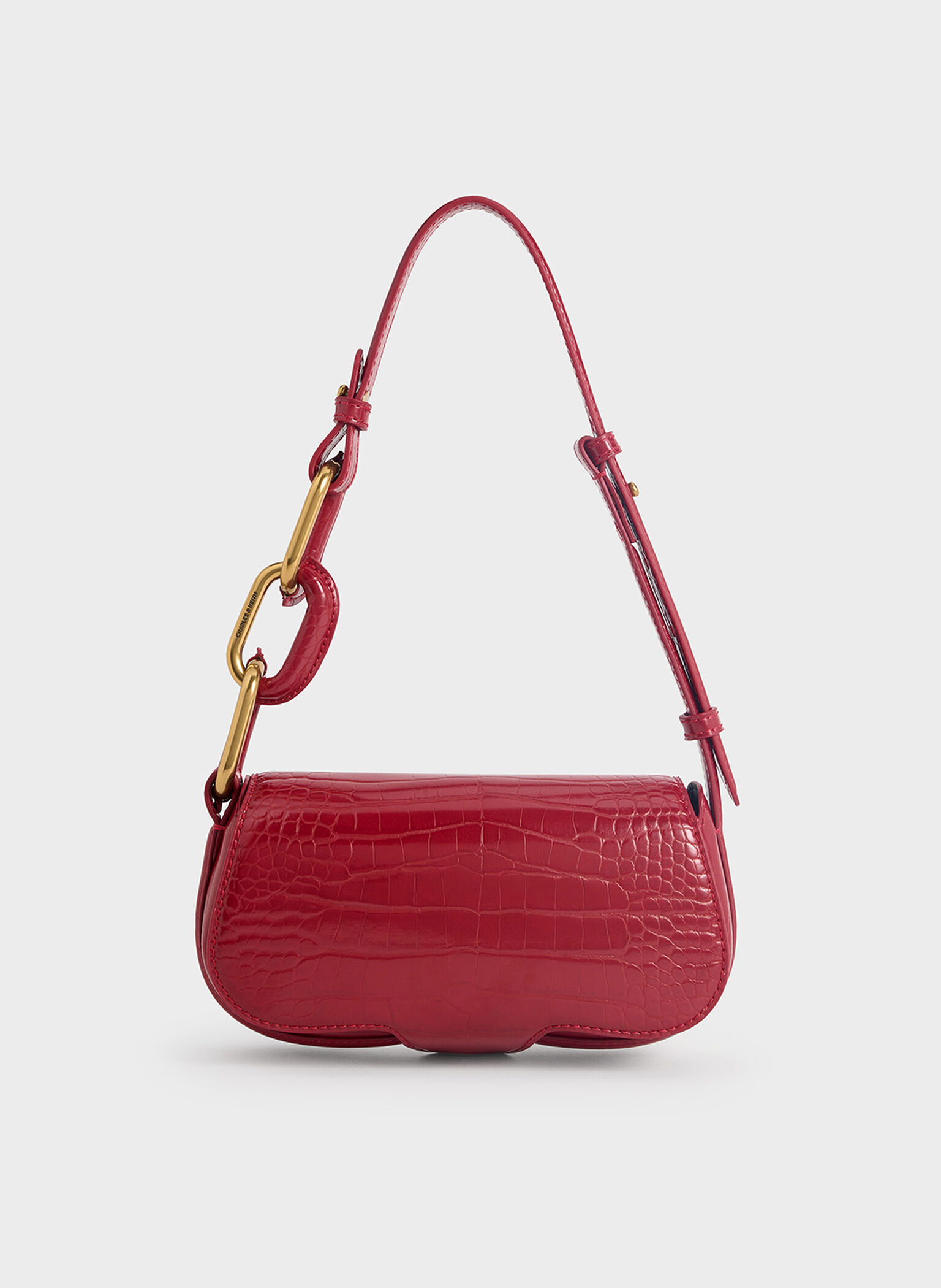 Mini Kora Croc-Effect Metallic-Accent Elongated Bag, Crimson, hi-res