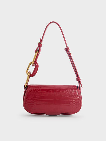 Mini Kora Croc-Effect Metallic-Accent Elongated Bag, Crimson, hi-res