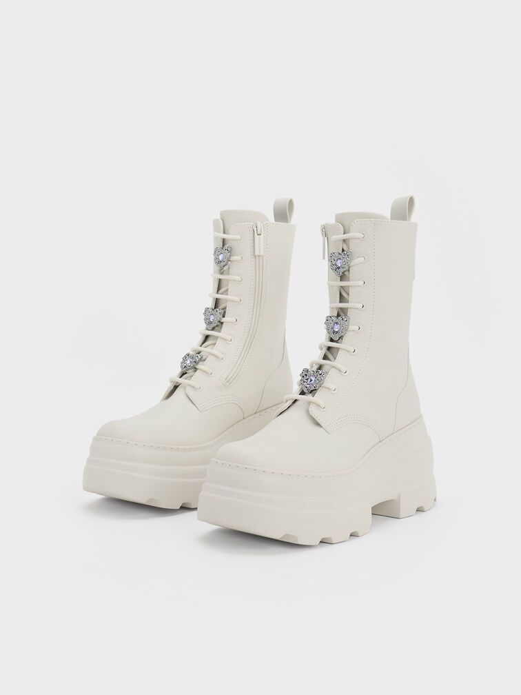 Heart-Embellished Lace-Up Platform Boots, Chalk, hi-res