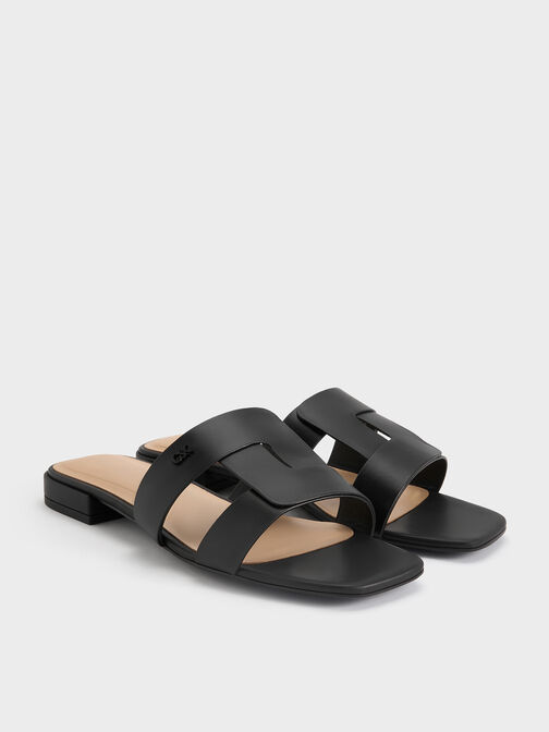 Joan Leather Slide Sandals, Black, hi-res