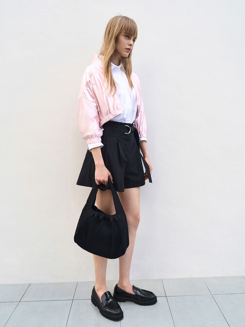 Terra Mesh & Nylon Shoulder Bag, Noir, hi-res