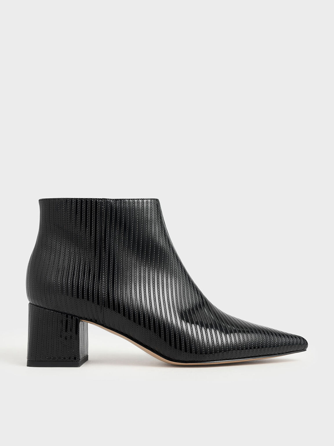 Patent Ankle Boots, Black Textured, hi-res