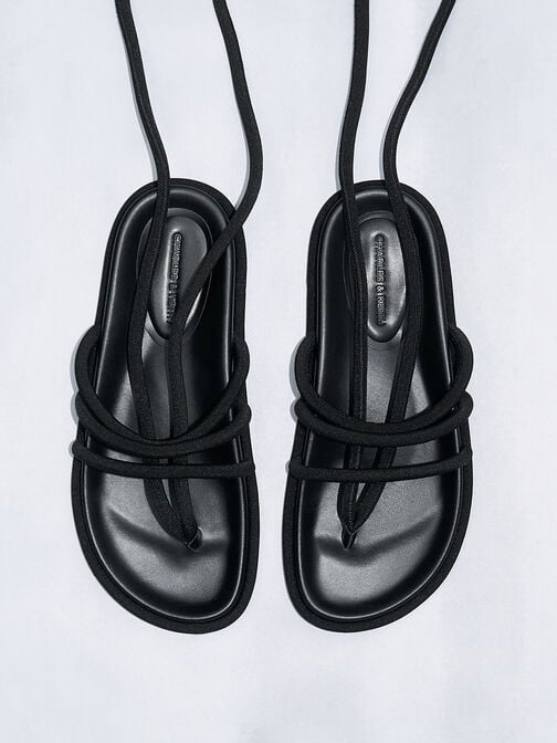 Toni Tubular Tie-Around Sandals, Black Textured, hi-res