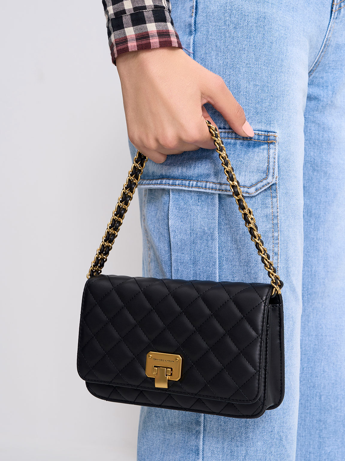 Quilted Flip Lock Clutch Black