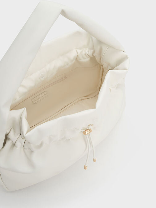 Bolso hobo efecto fruncido, Blanco, hi-res