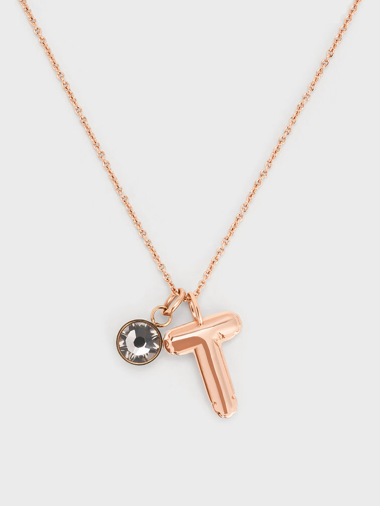 Alphabet 'T' Charm, Rose Gold, hi-res