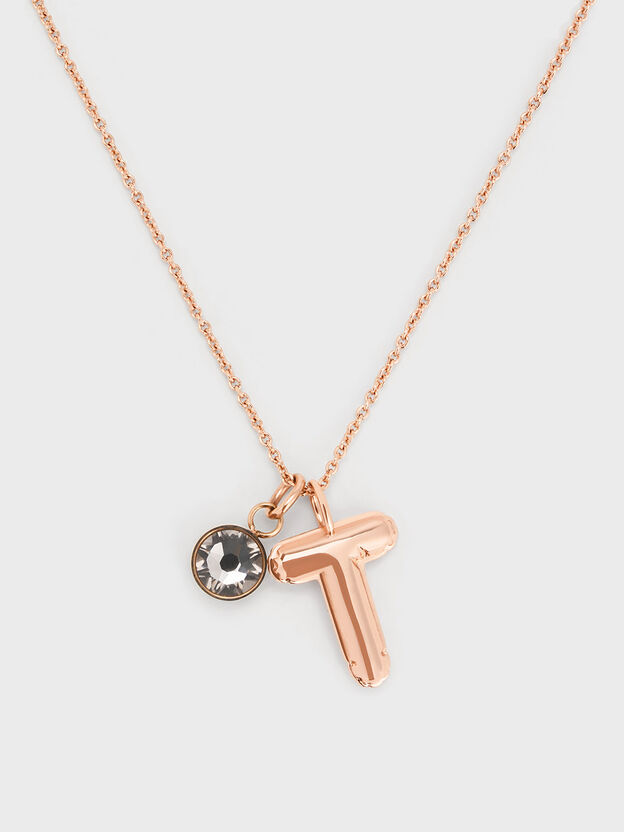Alphabet 'T' Charm, Rose Gold, hi-res
