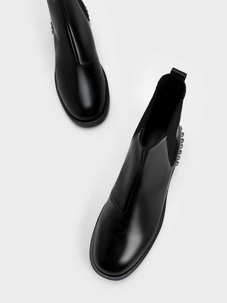 Leather Gem-Embellished Chelsea Boots, Black, hi-res