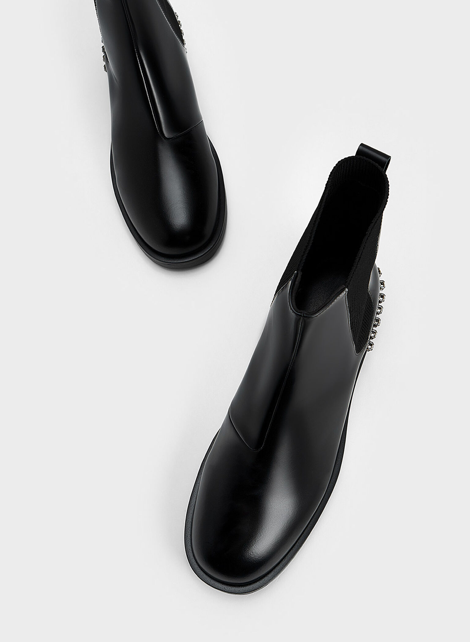 Leather Gem-Embellished Chelsea Boots, Black, hi-res