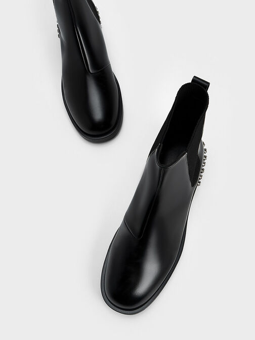 Leather Gem-Embellished Chelsea Boots, Black, hi-res