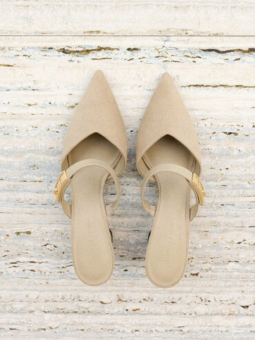 Lando Faux Suede Heeled Mules, Beige, hi-res