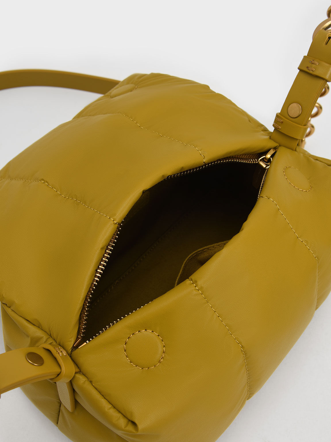 Aralia Two-Tone Chain Handle Boxy Shoulder Bag - Mustard