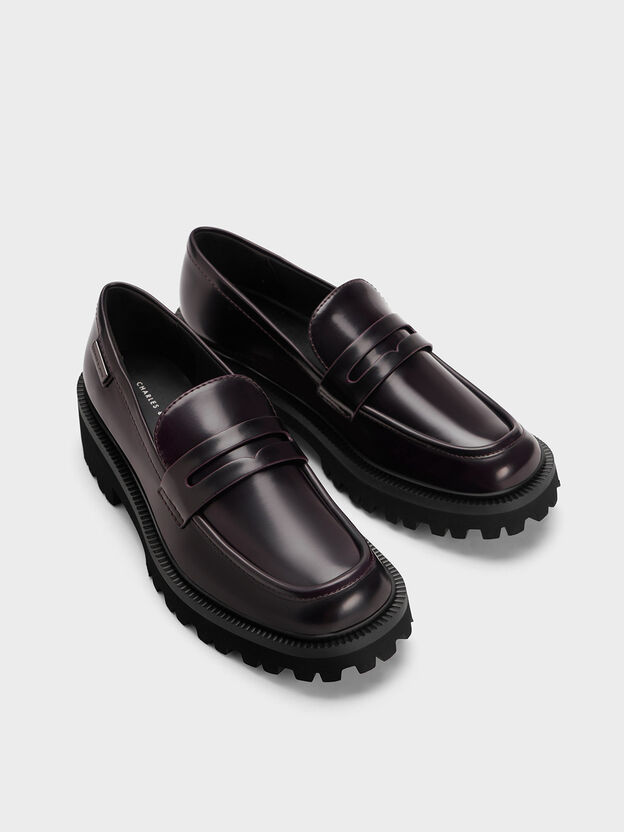 Remy Covered Ridge-Sole Loafers, Burgundy, hi-res