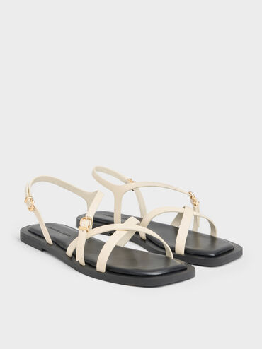 Strappy Crossover Slingback Sandals, White, hi-res