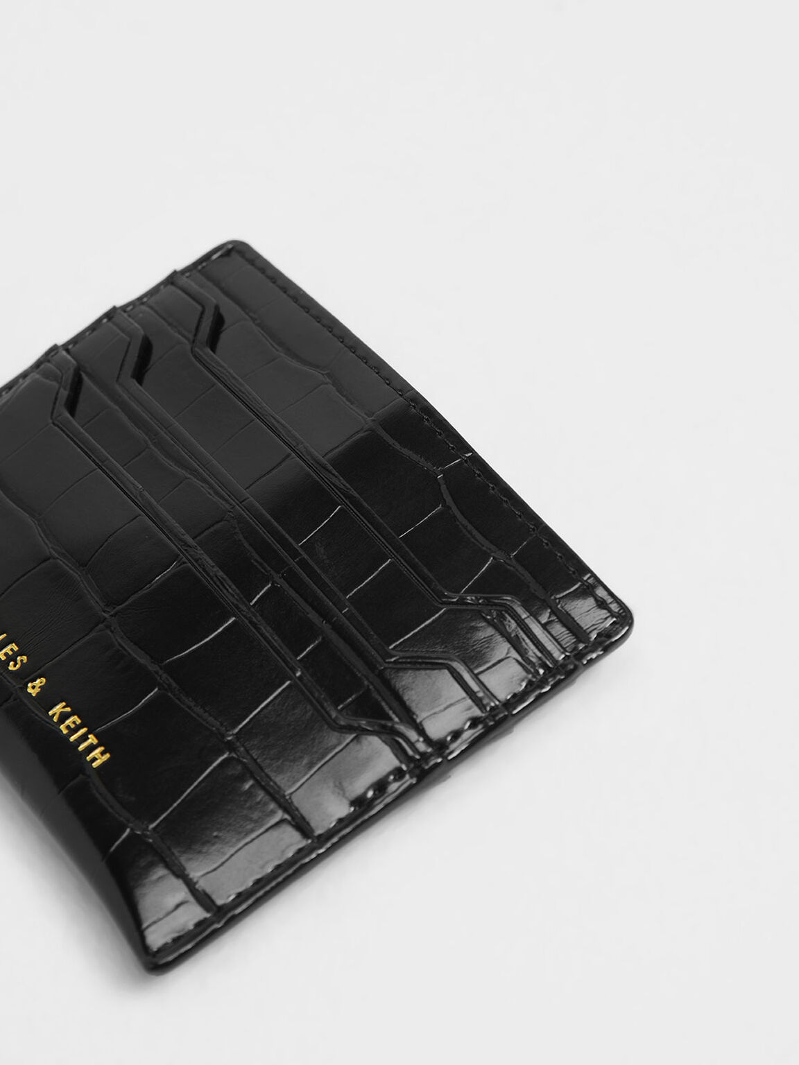 Croc-Effect Card Holder, Black, hi-res