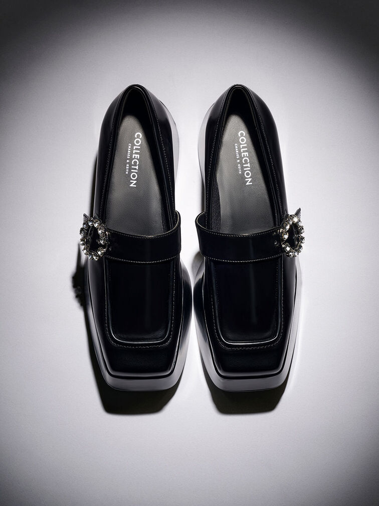 Fremtrædende Dinkarville femte Black Gem-Embellished Chunky Platform Loafers - CHARLES & KEITH US