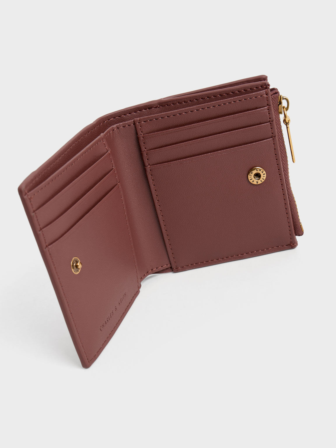 Ruched Short Wallet, Chocolate, hi-res
