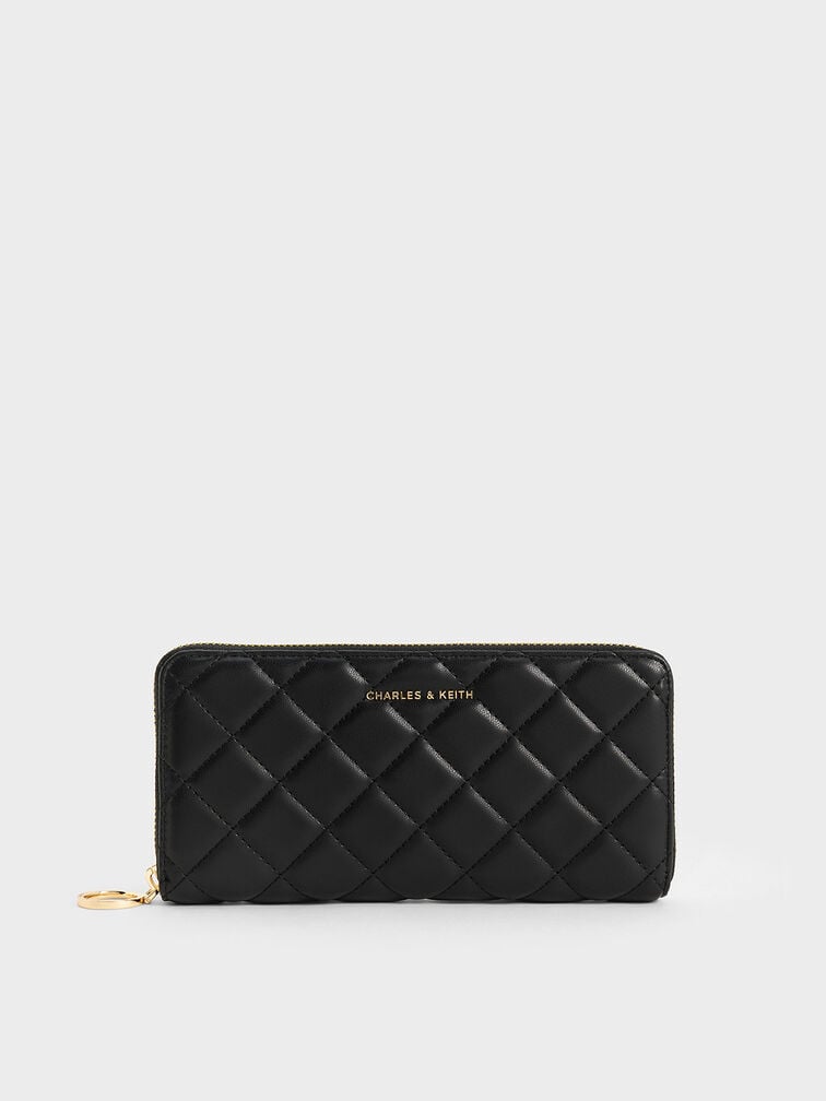 Cressida Quilted Long Wallet, Black, hi-res
