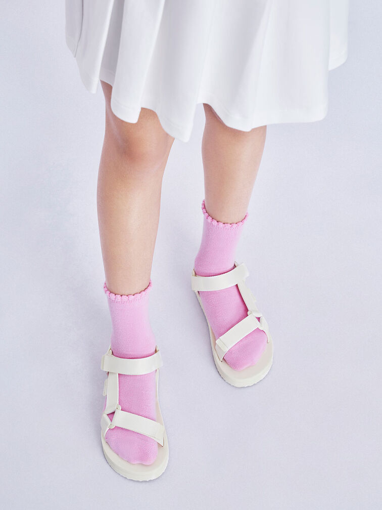 Girls' Maise Grosgrain Sporty Sandals, Chalk, hi-res