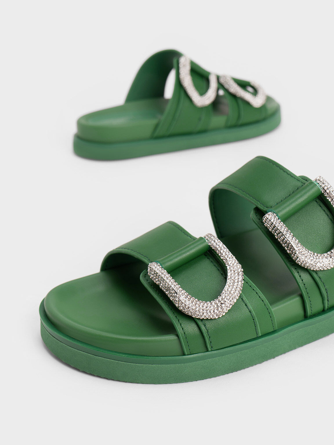 Gem-Embellished Gabine Slides, Green, hi-res