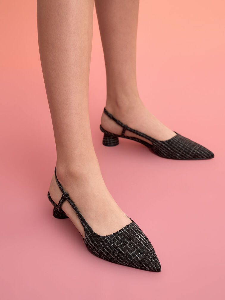 Cylindrical Heel Tweed Slingback Pumps, Multi, hi-res