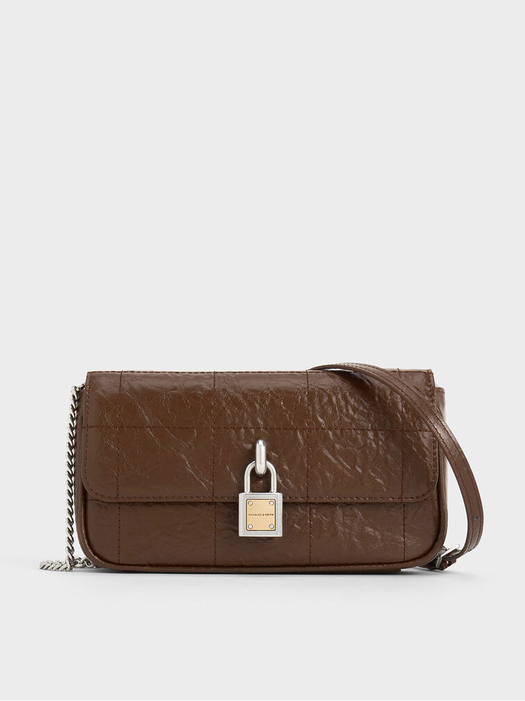 Suki Padlock Crossbody Bag, Dark Brown, hi-res