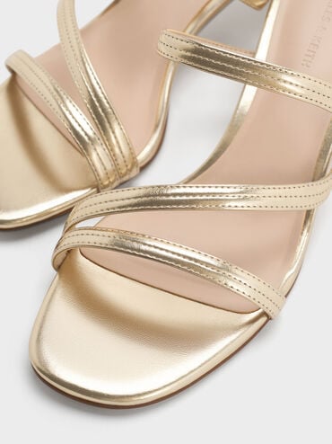 Arden Metallic Wavy Strap Mules, Light Gold, hi-res