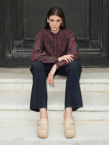 Gabine Studded Leather Clogs, Chalk, hi-res