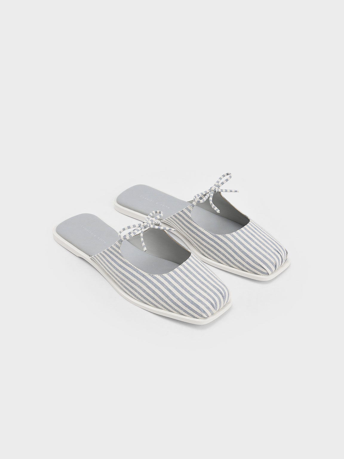 Dionne Striped Bow-Tie Flat Mules, Light Blue, hi-res