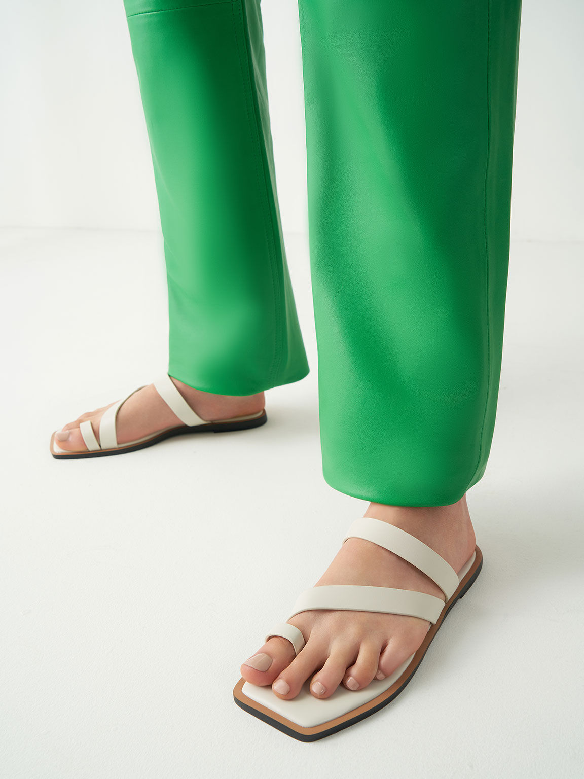 Toe Ring Strappy Slide Sandals, Chalk, hi-res