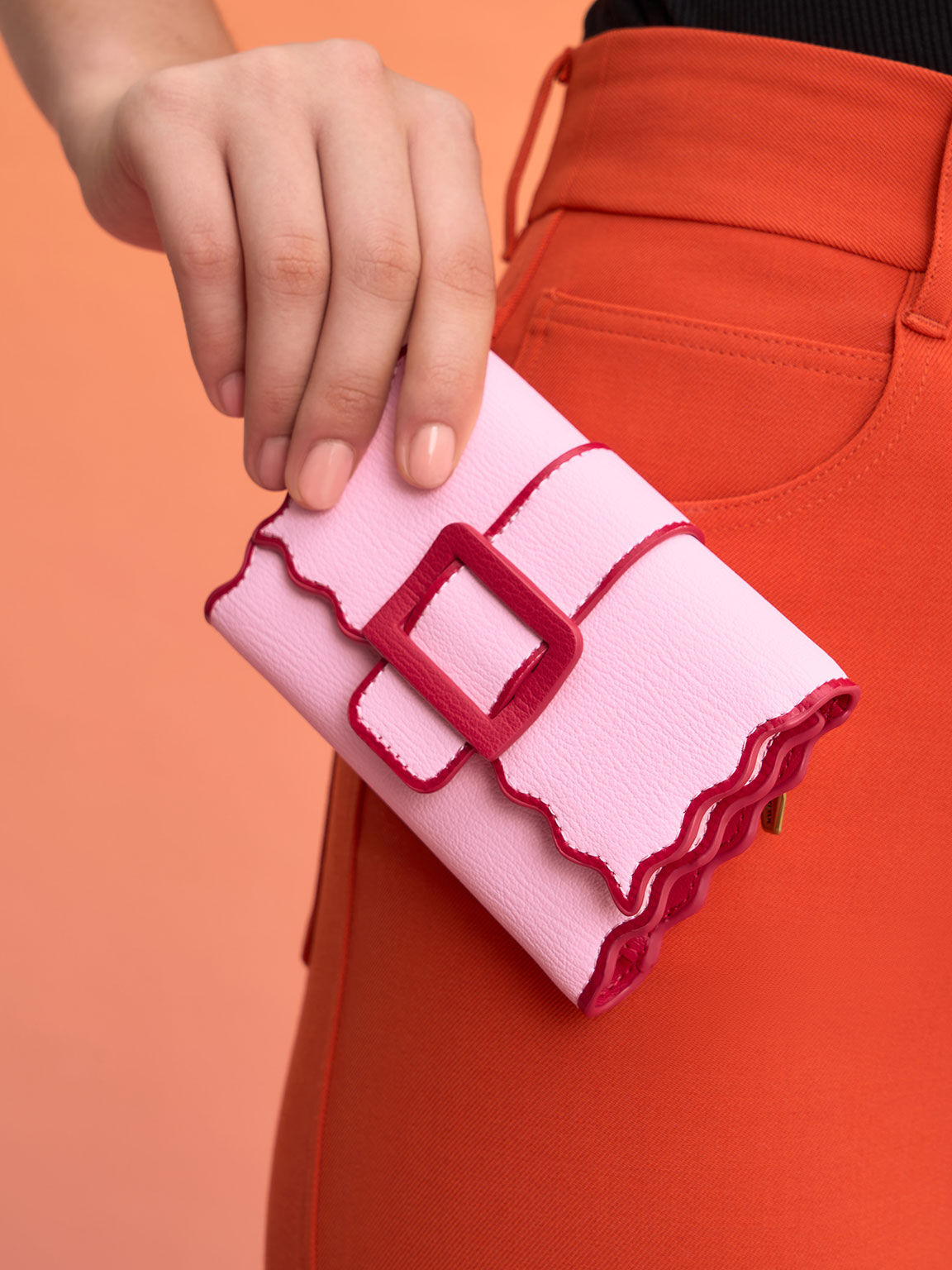 Waverly Scallop-Trim Wallet, Pink, hi-res