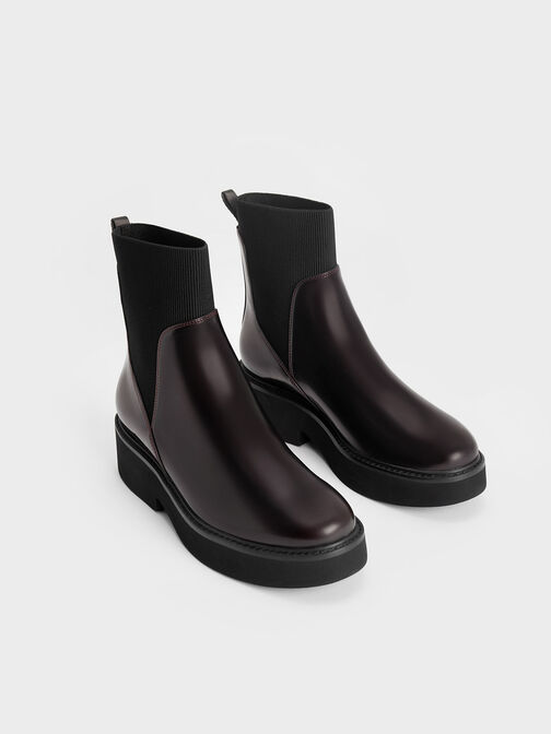Ankle Sock Boots, Burgundy, hi-res
