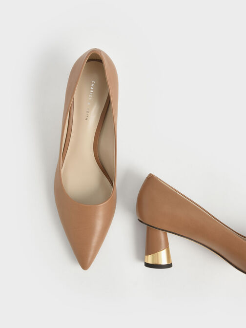 Metallic Sculptural Heel Pumps, Camel, hi-res