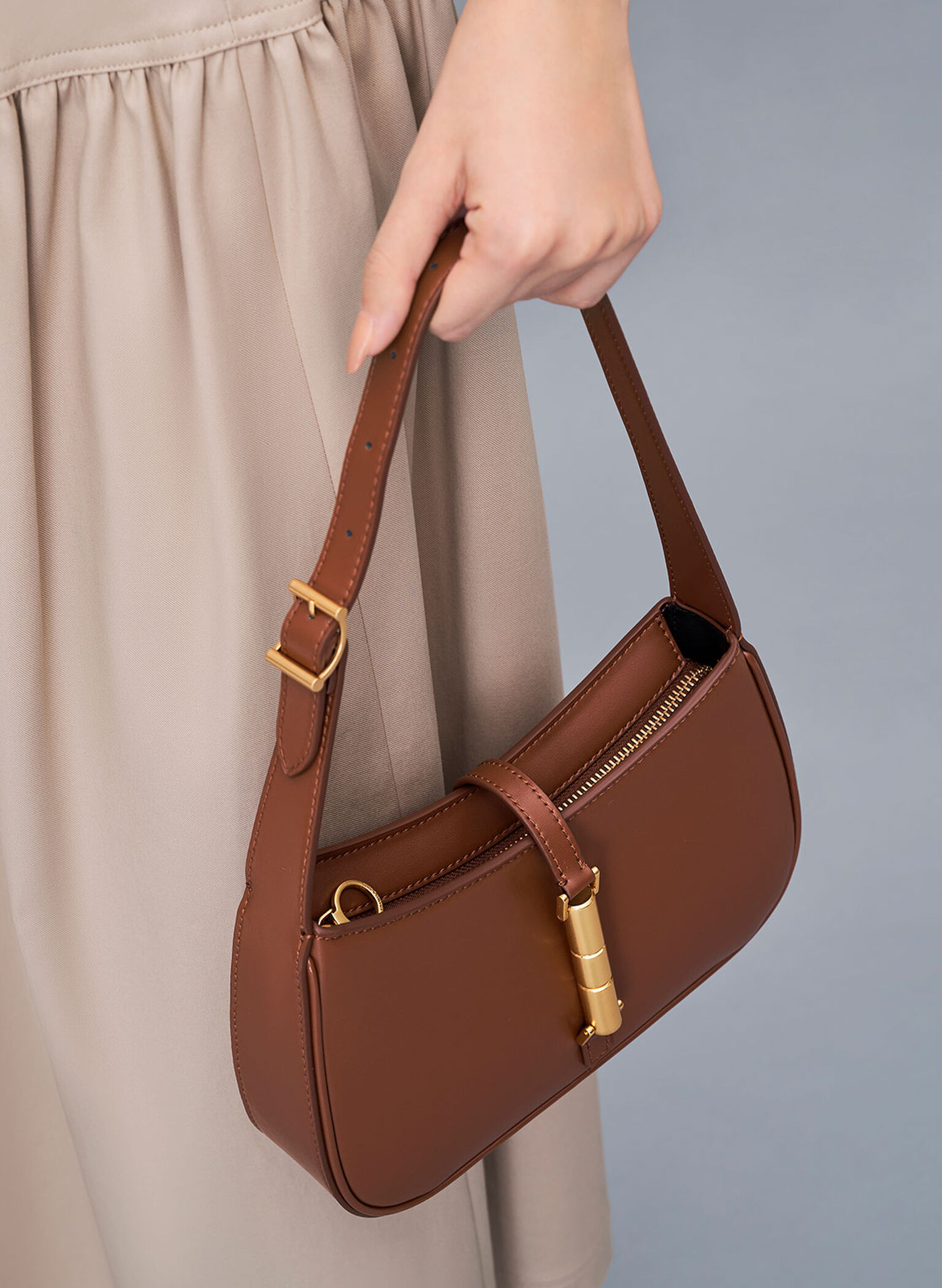Cesia Metallic Accent Shoulder Bag, Brown, hi-res