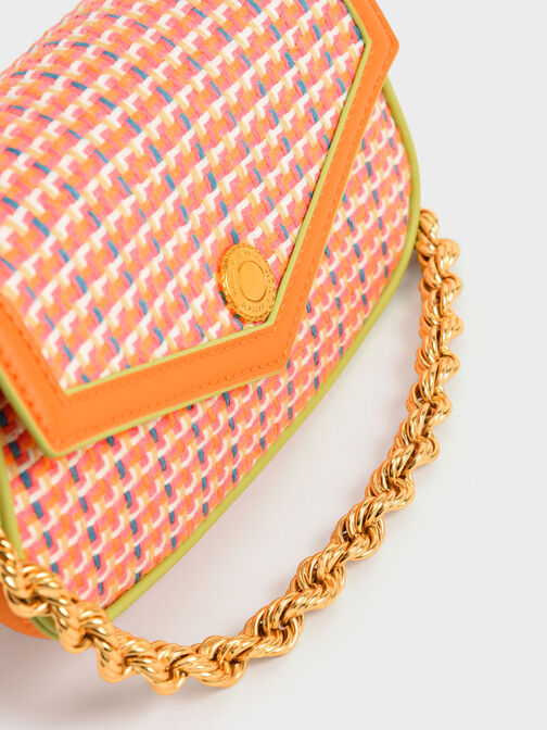 Este Chain Handle Tweed Bag, Orange, hi-res