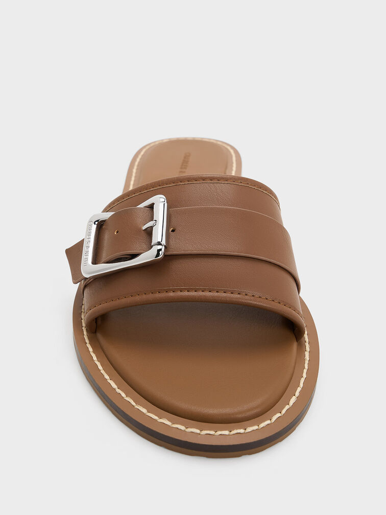 Anita Buckled Slide Sandals, Caramel, hi-res