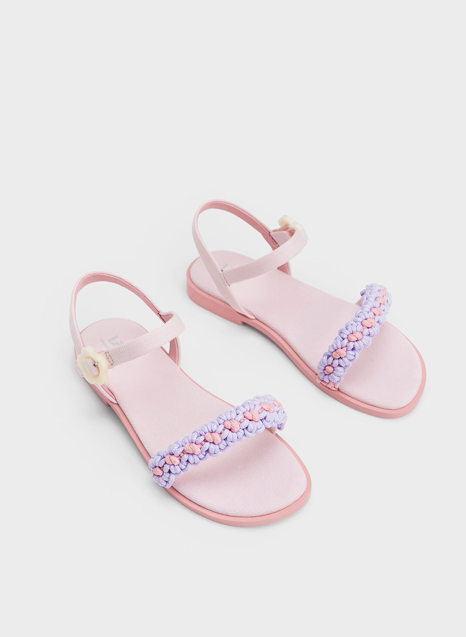 Girls' Floral Denim Sandals, Pink, hi-res