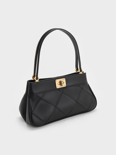 Eleni Quilted Shoulder Bag, Black, hi-res