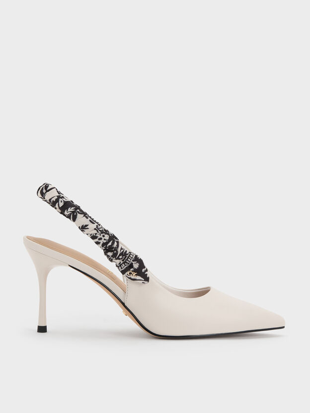 Tayari Leather Scarf-Strap Slingback Pumps, Chalk, hi-res