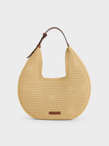 Bolso hobo Ida de punto, Beige, hi-res