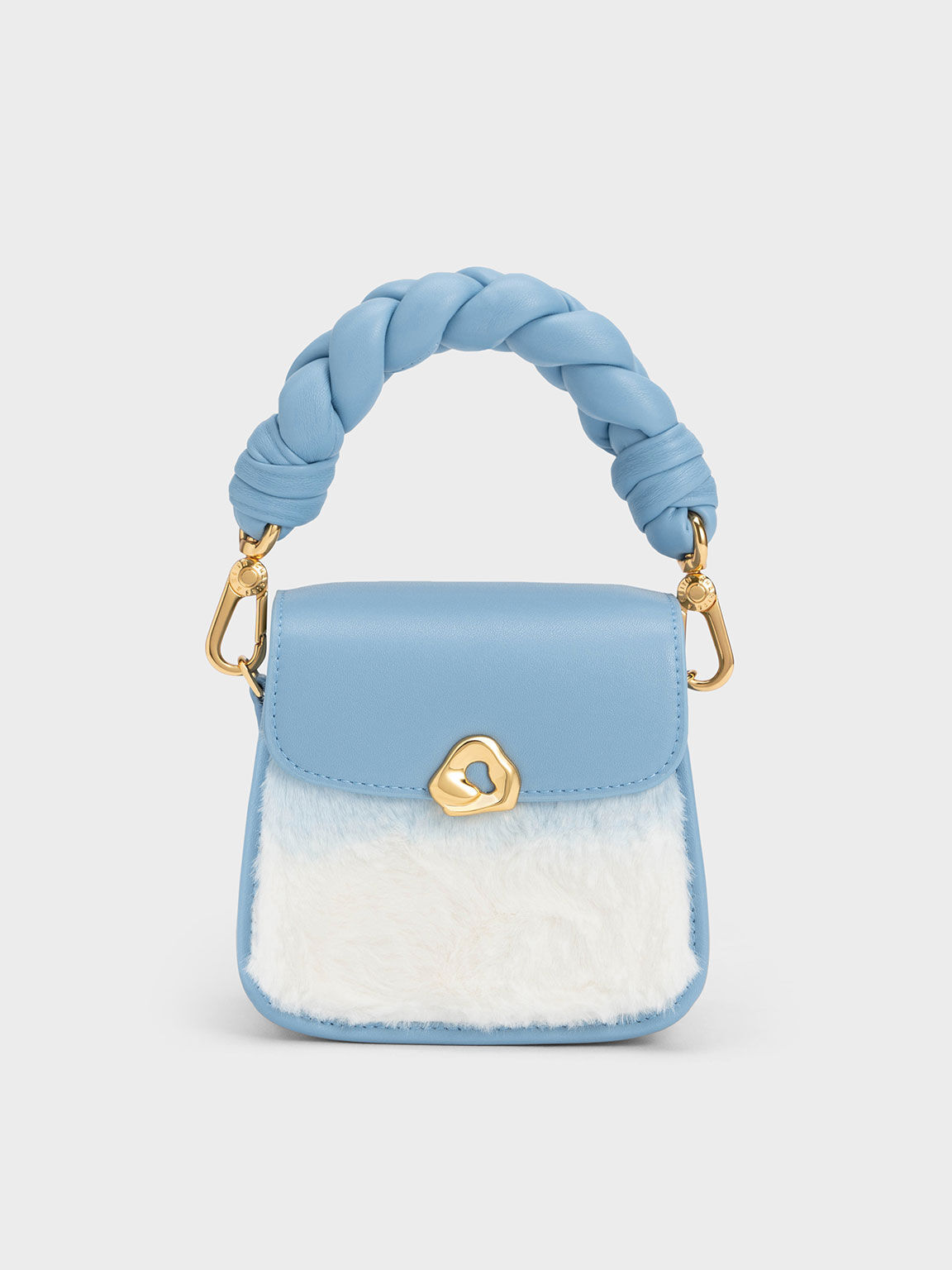 Moira Furry Braided Handle Pouch, Light Blue, hi-res