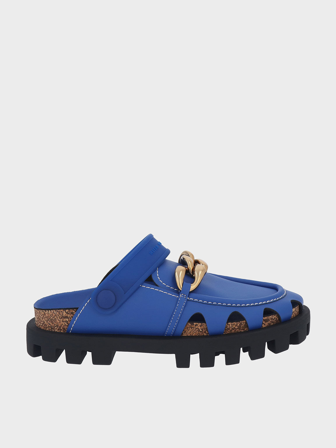 Brighton Chunky Chain-Link Flat Mules, Blue, hi-res