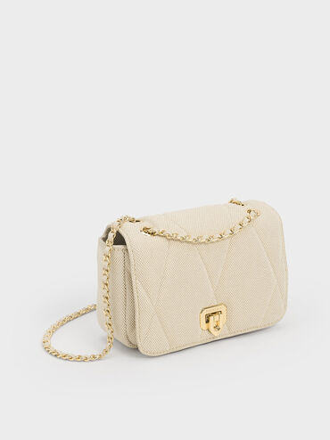 Bolso acolchado Arwen de lona, Beige, hi-res