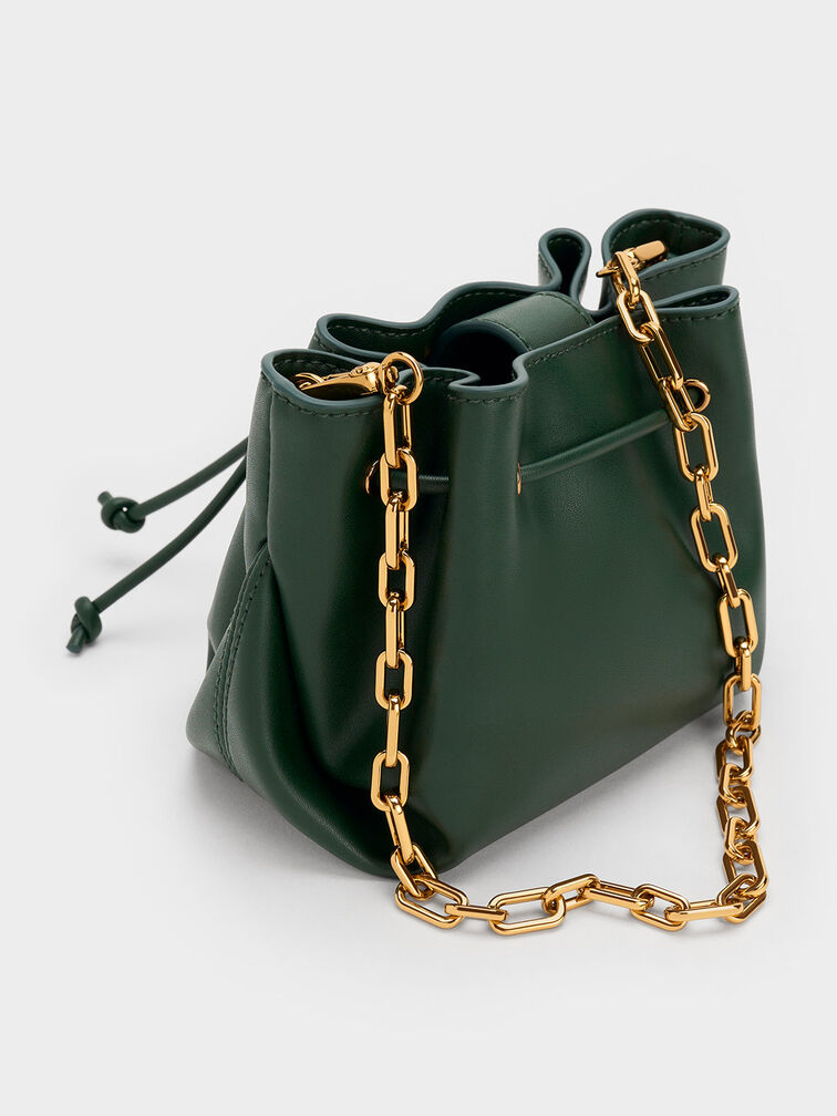 Boaz Drawstring Top Handle Bag, Dark Green, hi-res