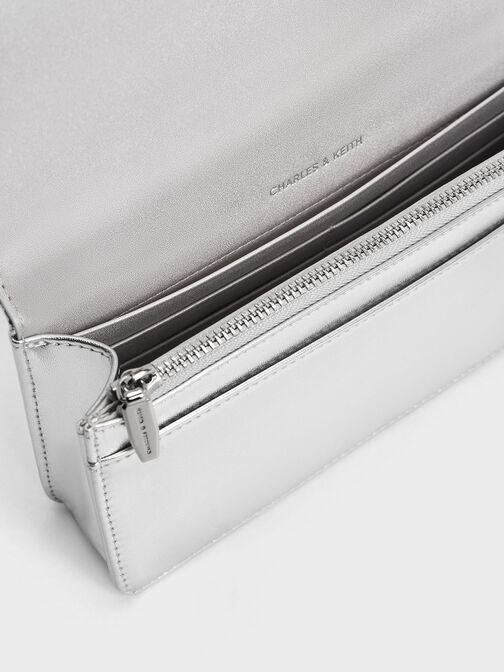 Paffuto Recycled Satin Chain Handle Long Wallet, Silver, hi-res
