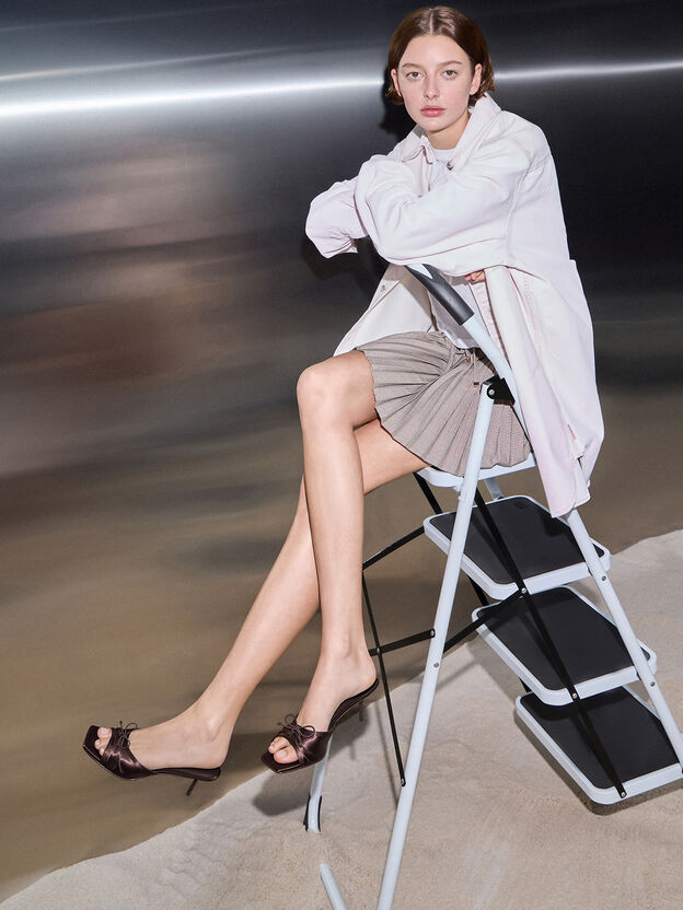 Sadira Satin Heeled Mules, Dark Brown, hi-res