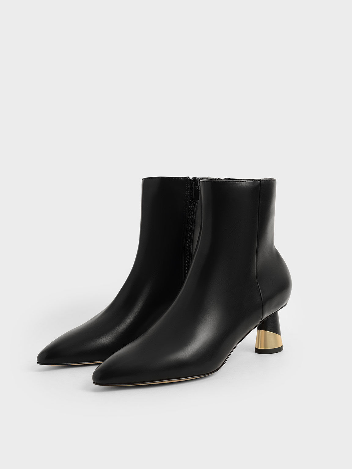 Metallic Heel Ankle Boots, Black, hi-res